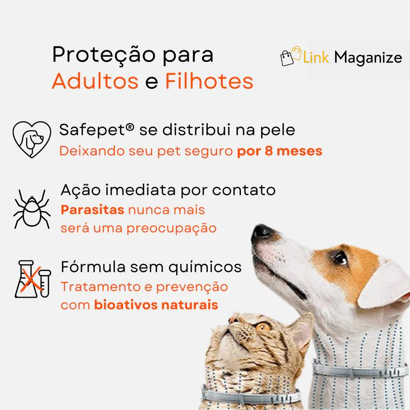 Colar SafePet anti-Pulgas e carrapatos (08 meses de proteção)